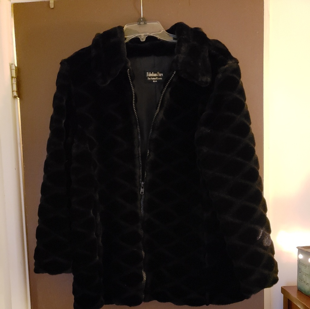 Black faux fur coat